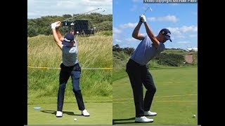 Justin Thomas golf swing  Long Iron faceon amp downtheline July 2017 [upl. by Aynot]